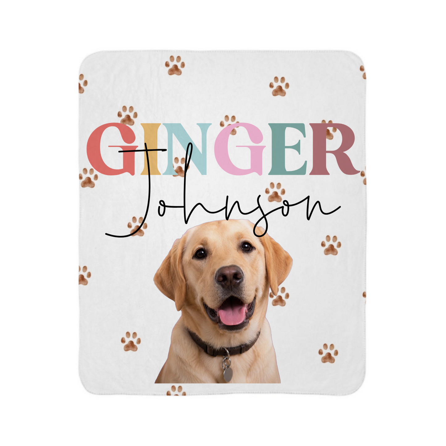 Custom Pet Portrait Blanket, Personalized Dog Photo Throw Blanket with Name