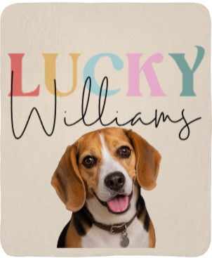 Custom Pet Portrait Blanket, Personalized Dog Photo Throw Blanket with Name