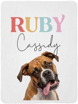 Custom Pet Portrait Blanket, Personalized Dog Photo Throw Blanket with Name