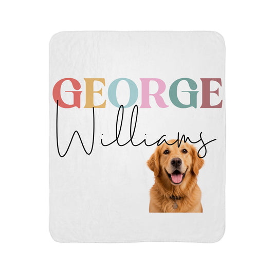 Custom Pet Portrait Blanket, Personalized Dog Photo Throw Blanket with Name