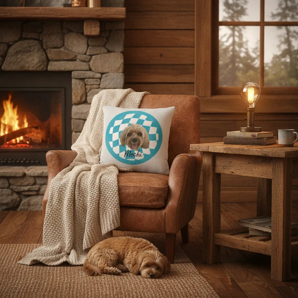 Custom Pet Portrait Pillow — Checkered